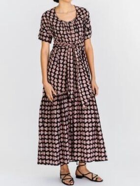Mirth Lisbon Maxi Dress Kaftan Waist Tie Geo Print Handmade Edition in Eggplant